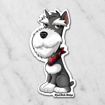Magnet of a salt and pepper miniature Schnauzer with a red bandana on a marble background