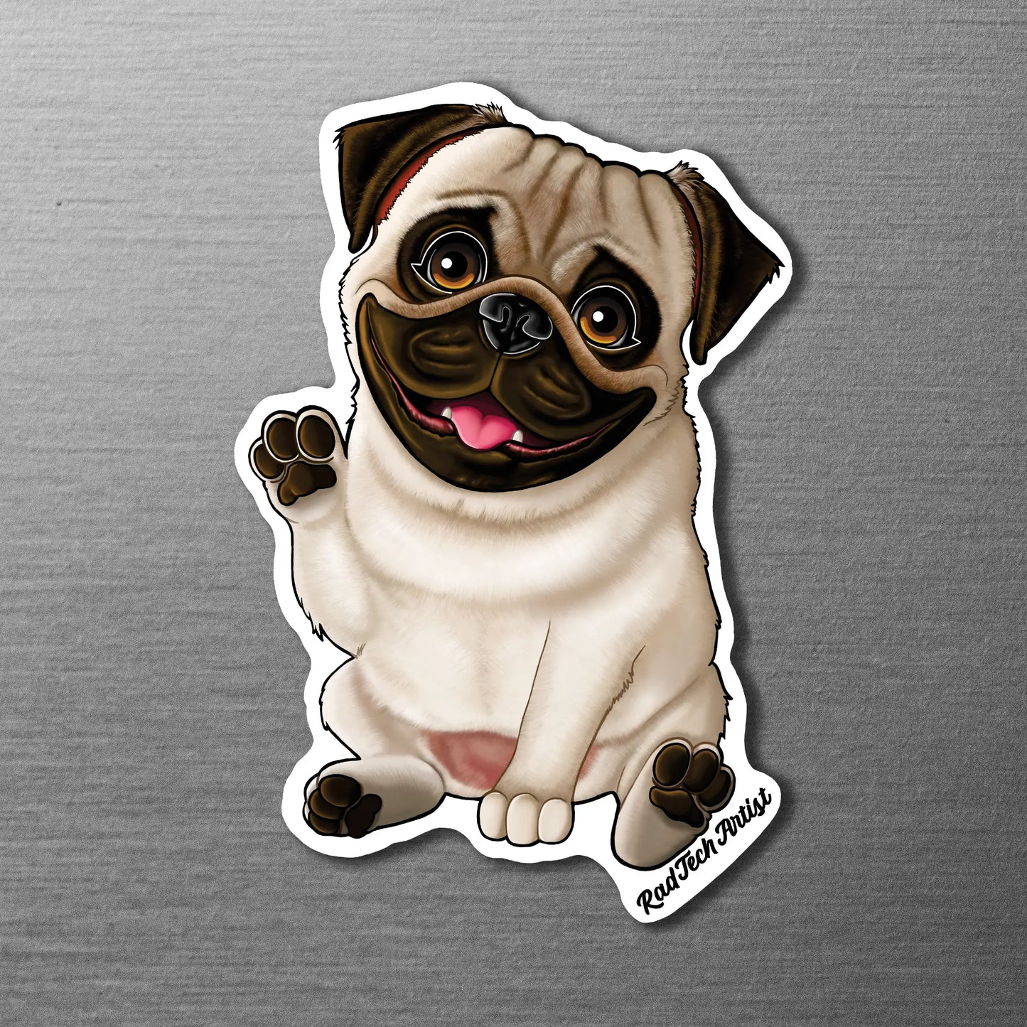 Magnet of fawn Pug on a metallic surface