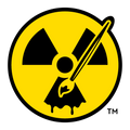Yellow and black logo featuring a radiation symbol fused with a dripping paintbrush and artist cape, representing the Rad Tech Artist brand. A small “TM” symbol appears at the bottom right to indicate a pending trademark.