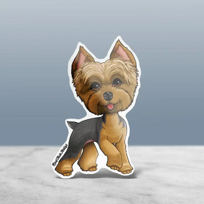 Blue and gold Yorkshire Terrier Sticker with a sassy expression and tongue playfully sticking out.