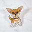 Cartoon-style sticker of a fawn chihuahua with a spiked collar on a marble surface