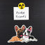 Magnet of a Frenchie couple with 'Fridge Friends' text and radiation symbol above it on a black background.