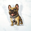 Sticker of a fawn French bulldog with a chain collar on a white marble background