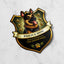 A shield-shaped badge or sticker featuring an illustrated German Shepherd police dog with the text 'POLICE DOG' and 'PROUD MEMBER OF THE HONOR PACK' on a black, gold, and olive background, shown on a light marble surface.