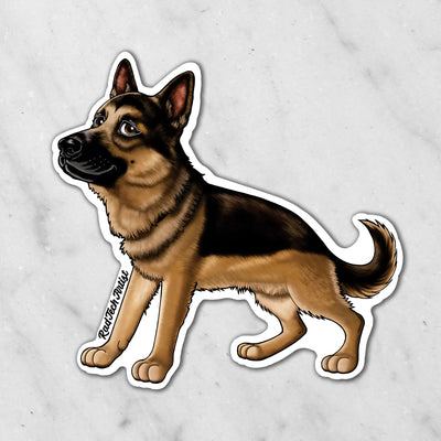 Magnet of a black and tan German Shepherd dog on a marble background