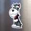Miniature Schnauzer dog magnet with gray and white coat and red bandana displayed on a stainless steel fridge surface.