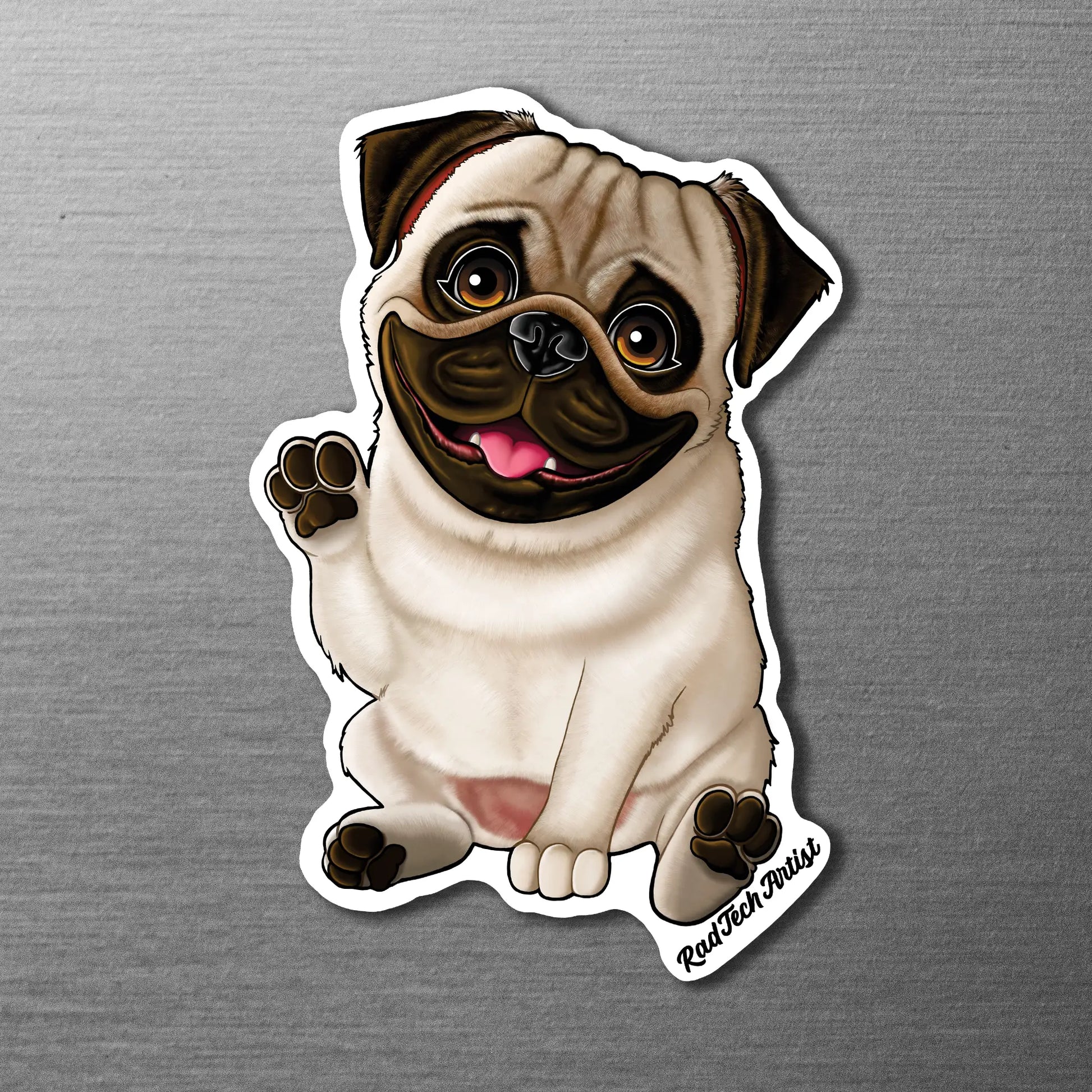Magnet of fawn Pug on a metallic surface