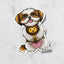 Sticker of a gold and white Shih Tzu holding a lion toy on a marble background