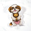 Sticker of a gold and white Shih Tzu with a lion plush toy on a marble surface