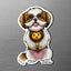 Magnet of a gold and white Shih Tzu holding a toy lion on a metallic background