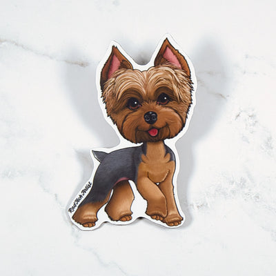 magnet of a blue and gold Yorkie on a white background