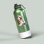 English Bulldog vinyl sticker on a green metal water bottle, displayed on a light gray background.