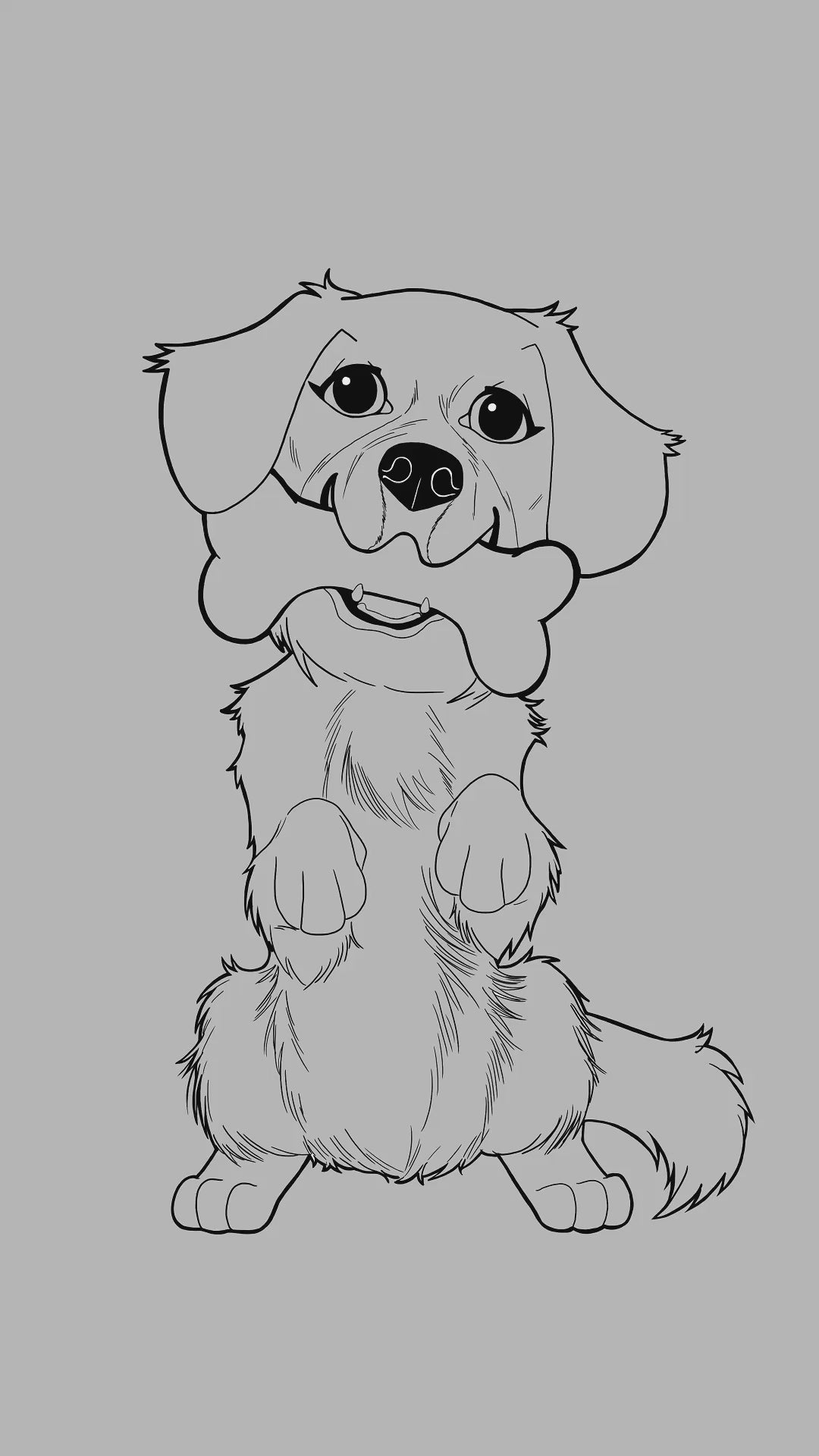 Time-lapse showing work-in-progress stages of a Golden Retriever dog illustration from sketch to finished sticker design.